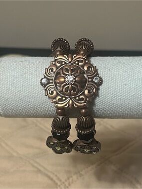 Vintage-Inspired Copper Stretch Bracelet with Clear Accents